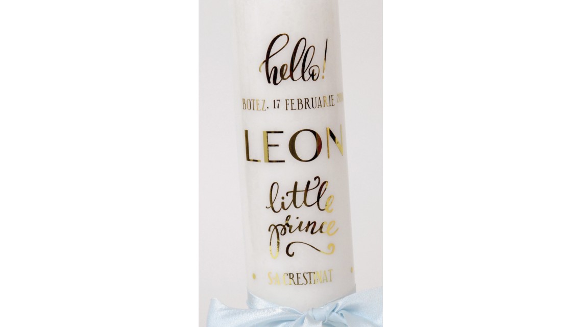 Lumanare de botez personalizata, print folio gold, 30x8cm, Hello baby boy  4